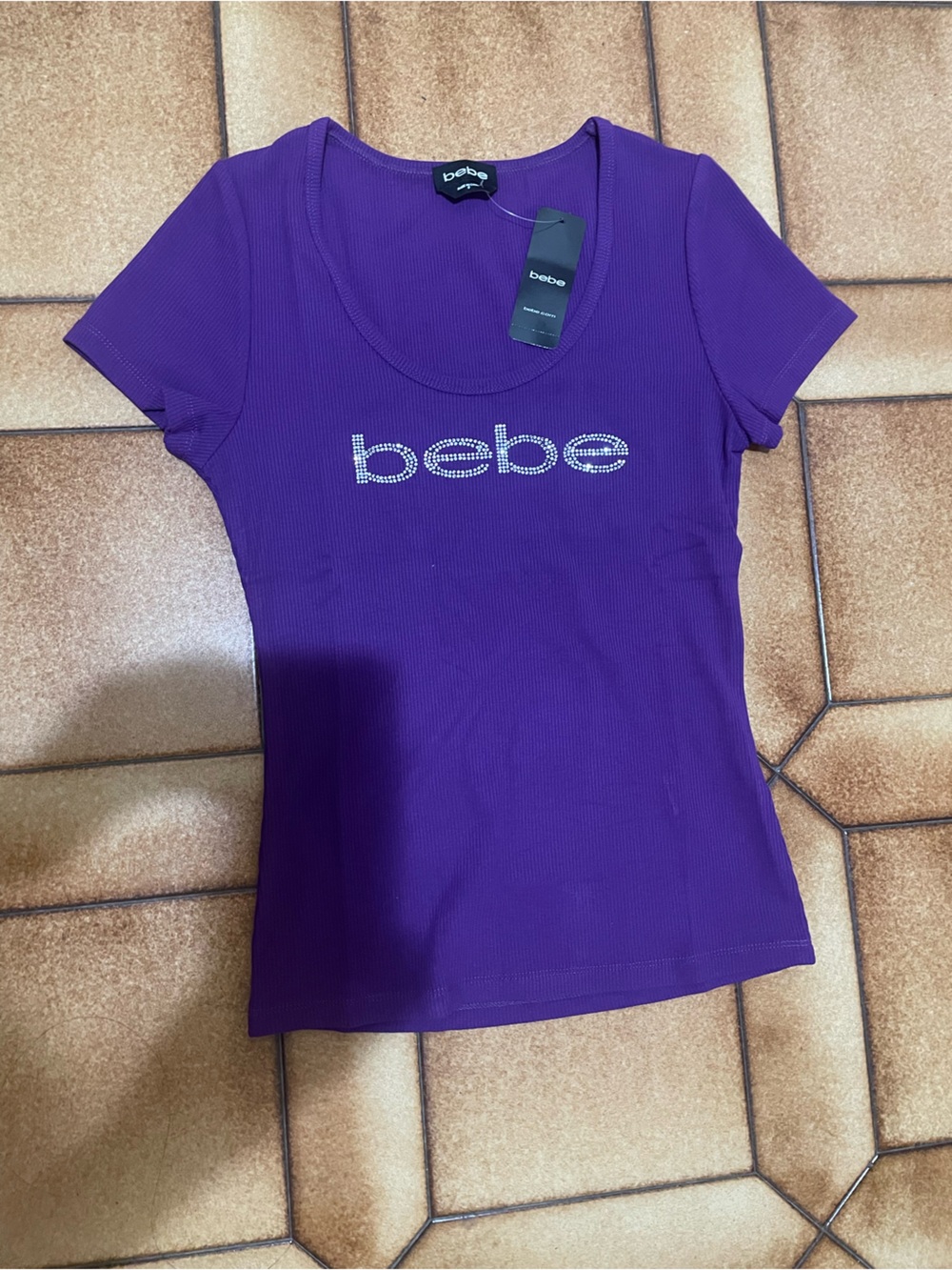 bebe Purple Short-Sleeve Ribbed One-Piece Bodysuit